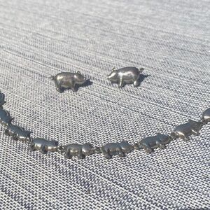 Silver Pig Bracelet and Earrings Set- One of a kind!